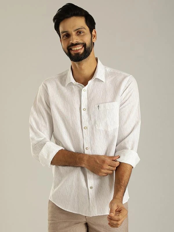 Indian Terrain Men All Over Print White Shirt